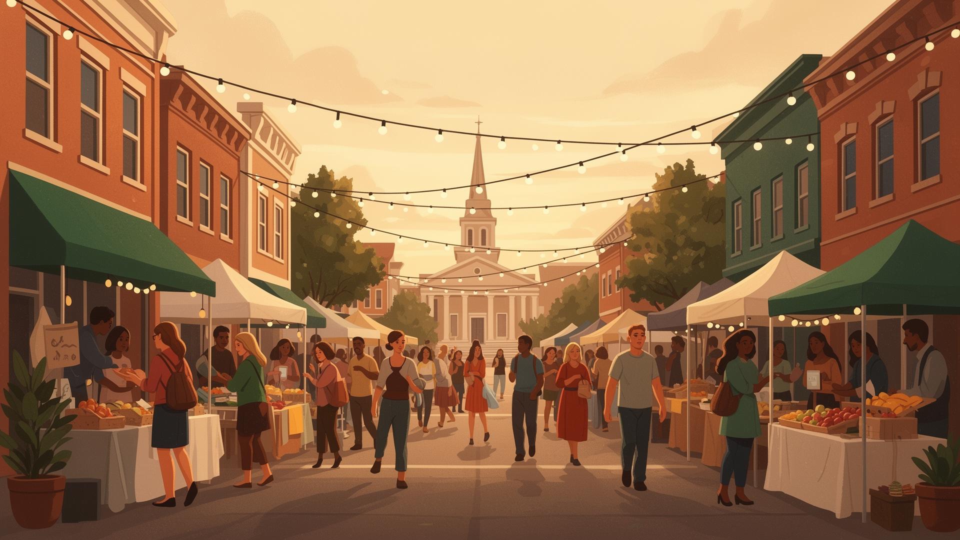 A bustling small-town main street market